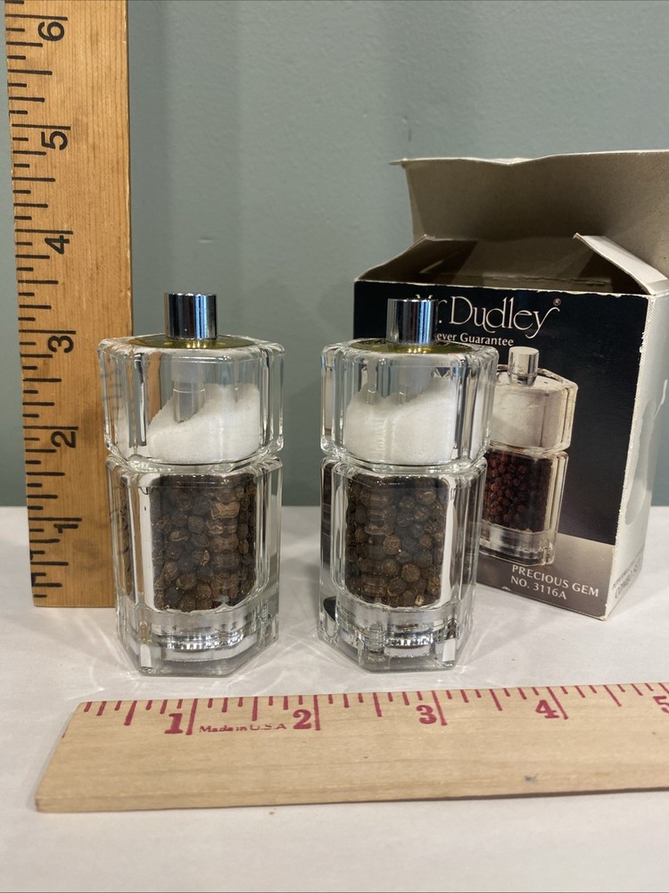 Vtg Mr Dudley Acrylic Salt and Pepper Mill Shaker Combo NOS Precious Gem 3116A