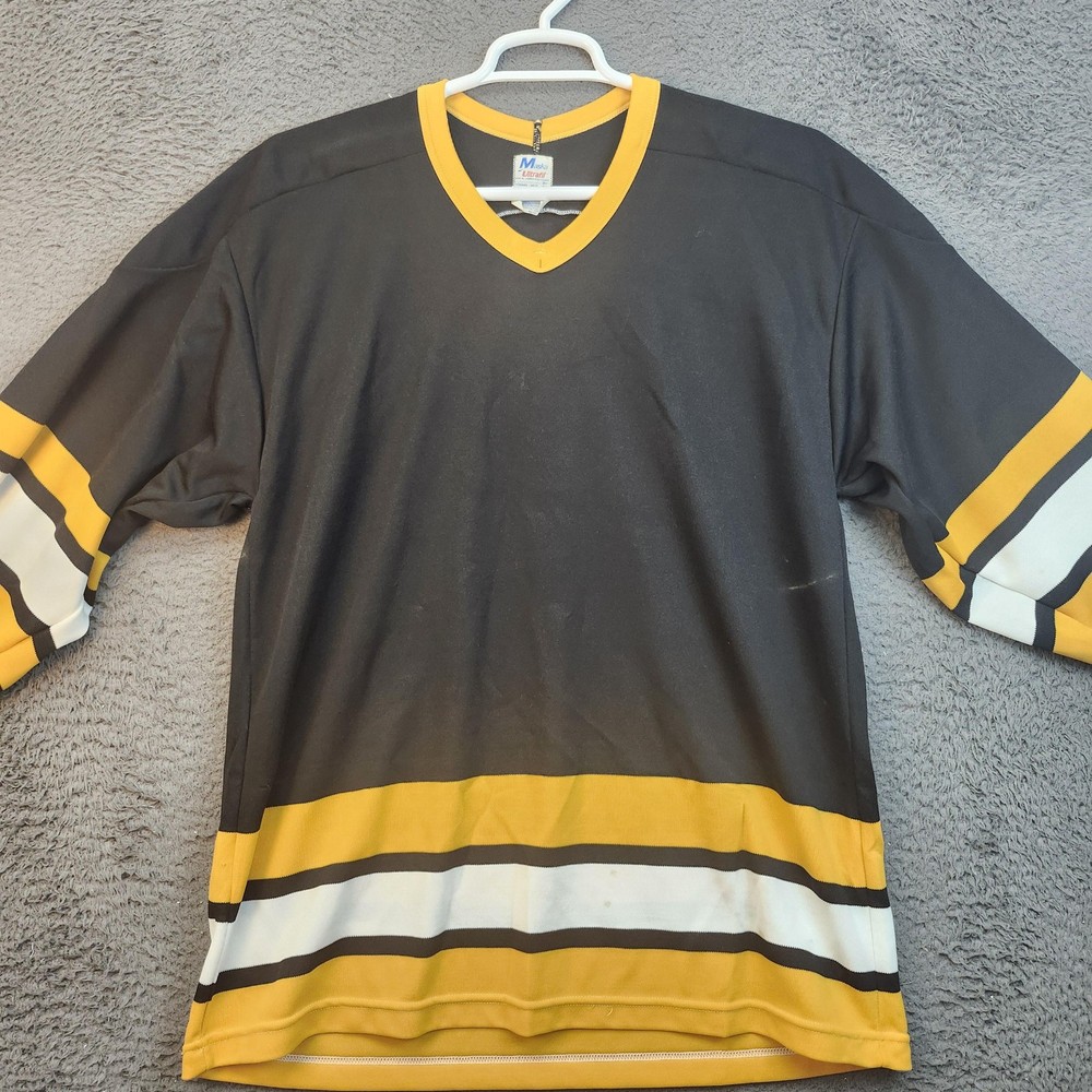 Vintage Maska Hockey Jersey Mens Large Black Yellow Striped Ultrafil Canada 90s