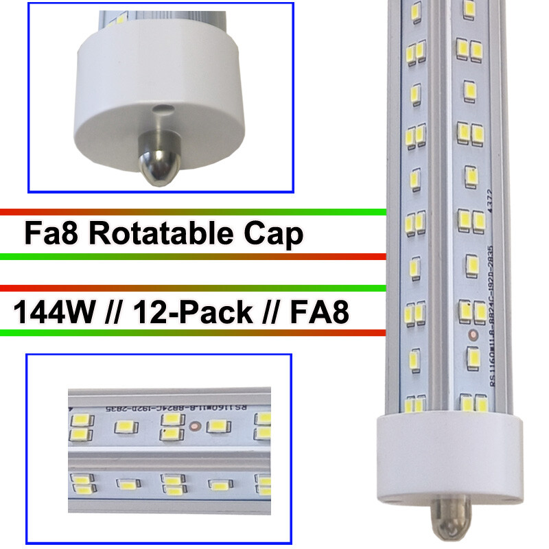 12PACK Single Pin LED Tube Lights 8FT FA8 T8 LED Shop Light Bulb Warehouse Light