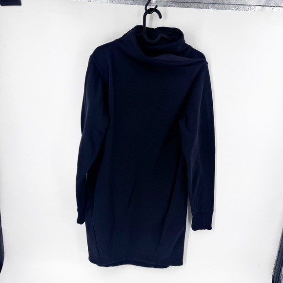 Athleta Cozy Karma Mock Neck Dress Black Long Sleeve Fleece Lined Size S