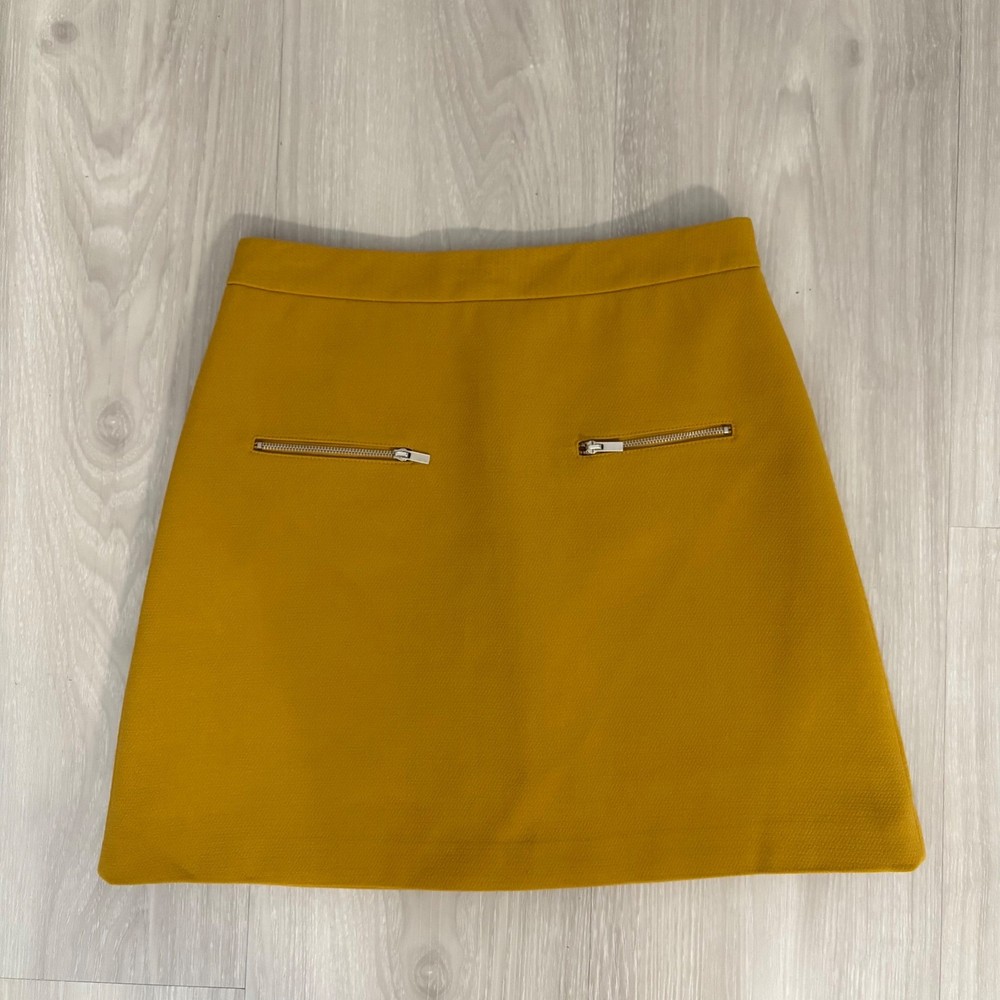 ZARA BASIC Women Skirt Collection Mustard Yellow A-Line with Zipper Pockets Sz S
