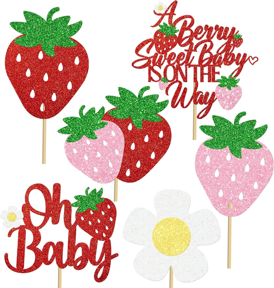 Strawberry Oh Baby Centerpiece Sticks Glitter Berry Sweet Baby Shower Decorat...