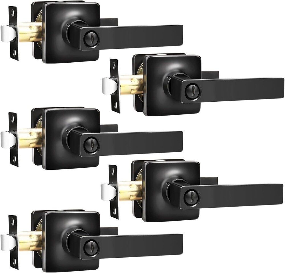 5 Pack Black Door Handle Interior Door Handles with Lock Privacy Door Handles fo