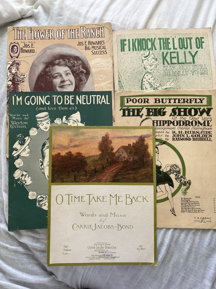 Antique Lot of 5 1916 WW1 Sheet Music Hippodrome Marbelle Harms Mabel Barrison
