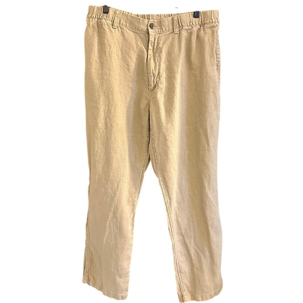 Caribbean Light Kahaki Linen Flat Front Casual Pants Size 36x30