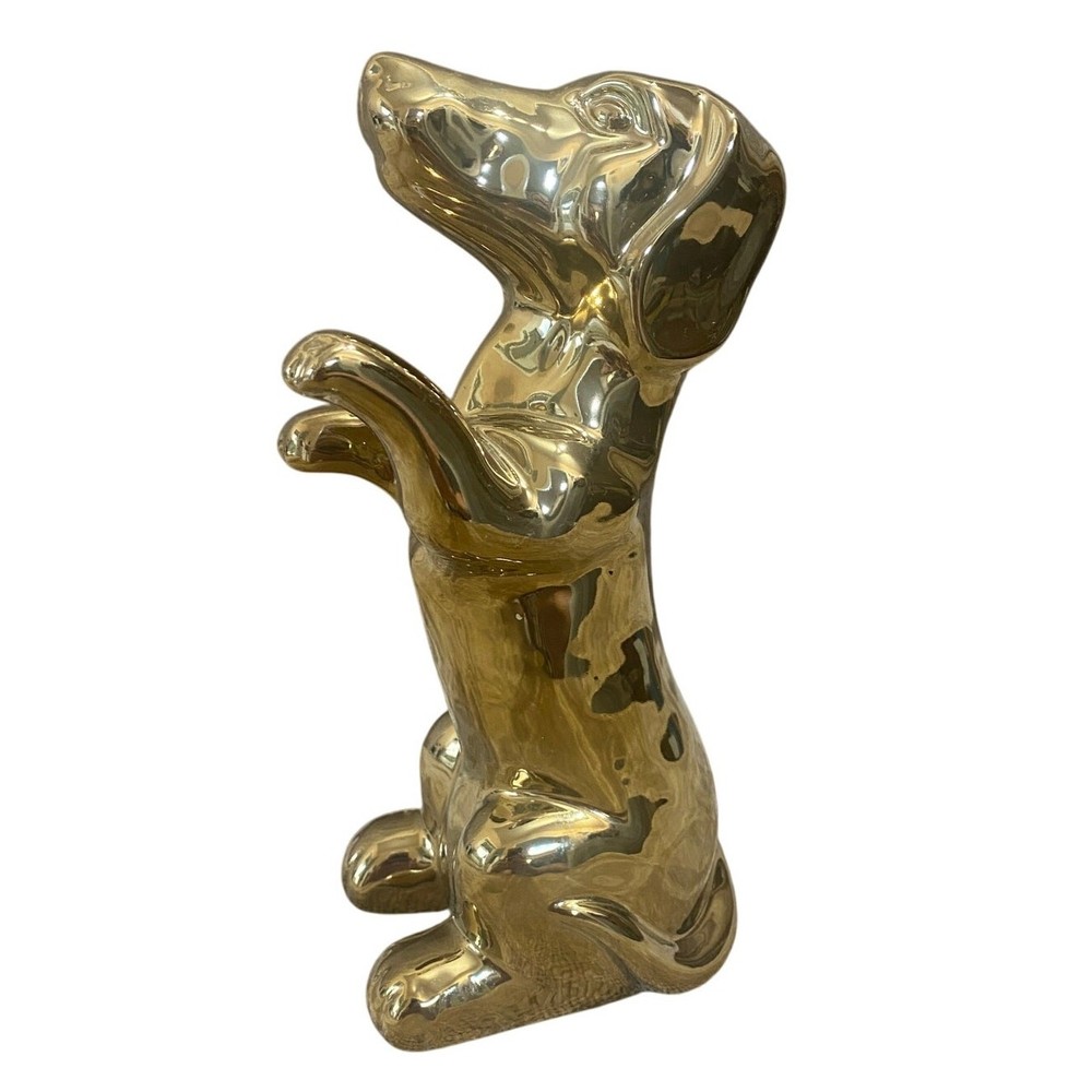 Vintage Gold Weimaraner Dog Figurine 7.5” Mid Century Modern Ceramic