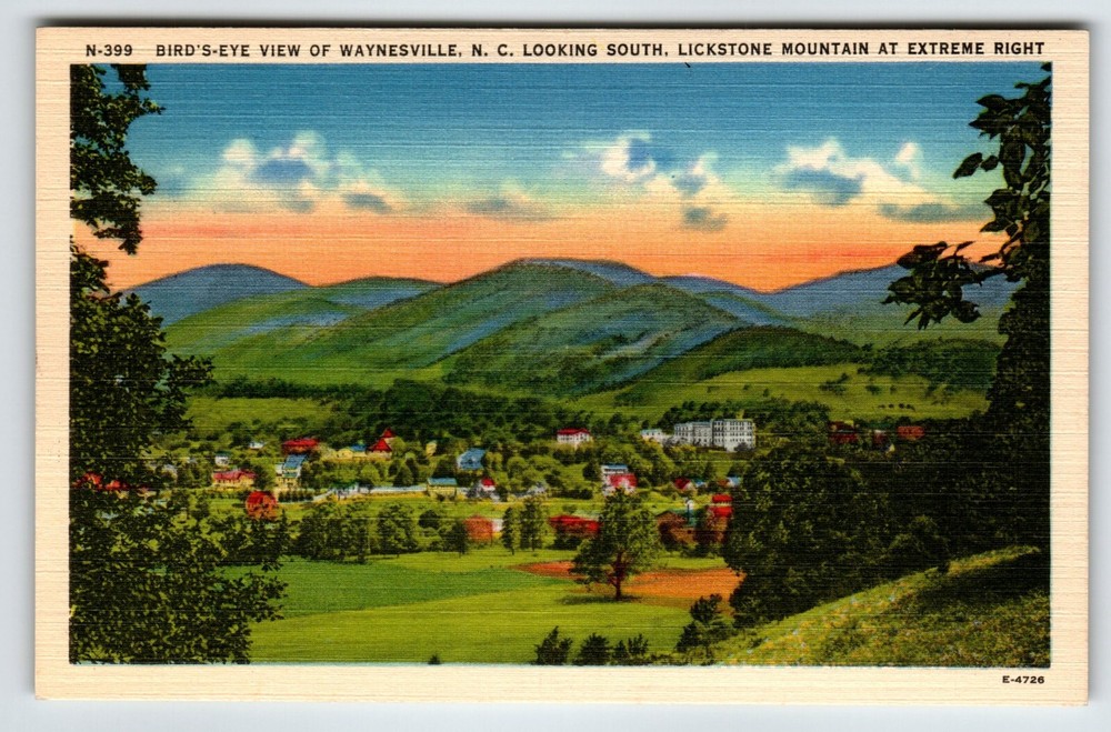 Birds Eye View Lickstone Mountain Waynesville North Carolina Linen Postcard NC