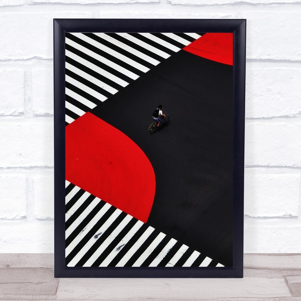 Along A Road Street Zebra Red Bike Cycle Bicycle Vehicle Crossing Wall Art Print