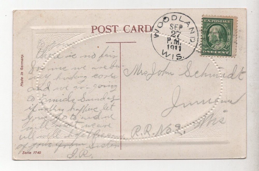 Us 1911 Woodland, Wisconsin In Sauk County, On Post Card View Of Cows Grazing