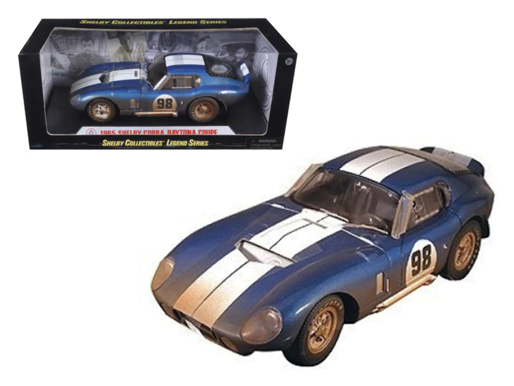 1965 Shelby Cobra Daytona 98 Blue White Stripes 1/18 Diecast Model