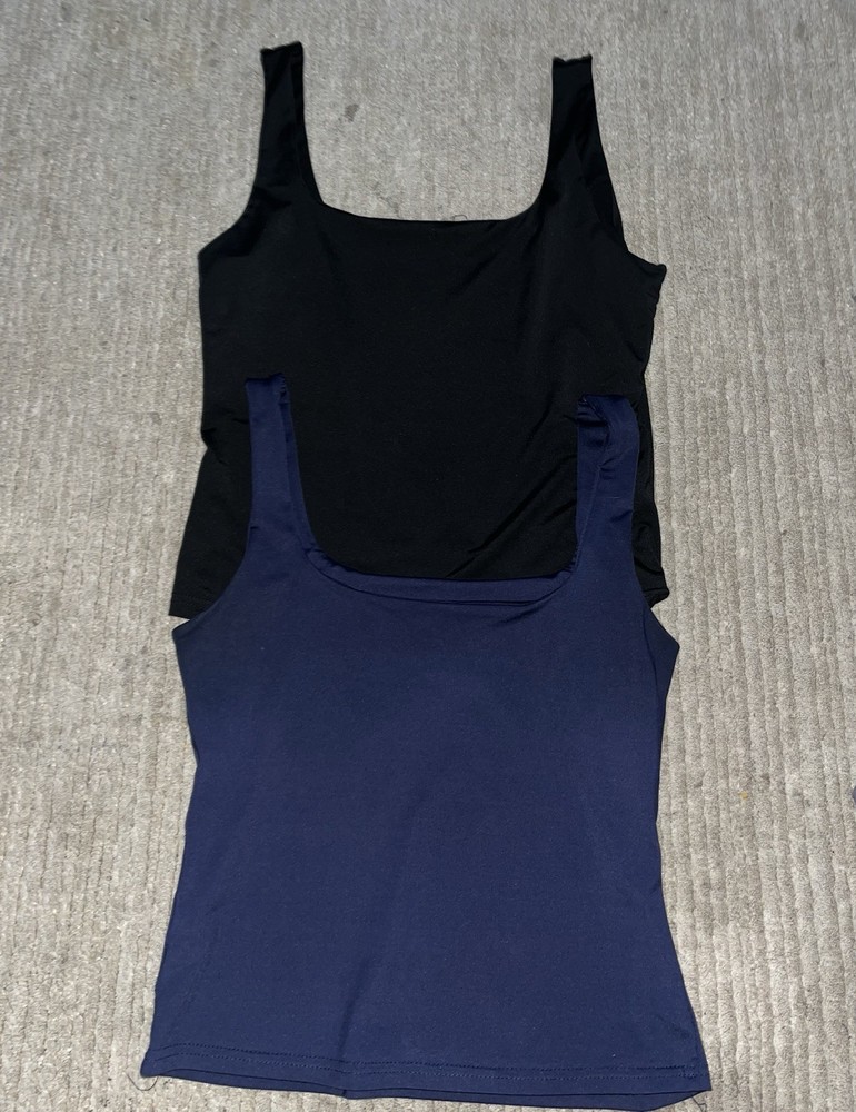 SheIn Women's Square Neck Sleeveless Tank Tops Black Navy M