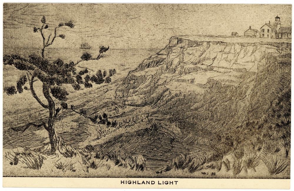 Vintage Postcard Highland Light Lighthouse North Truro Cape Cod MA Line Drawing