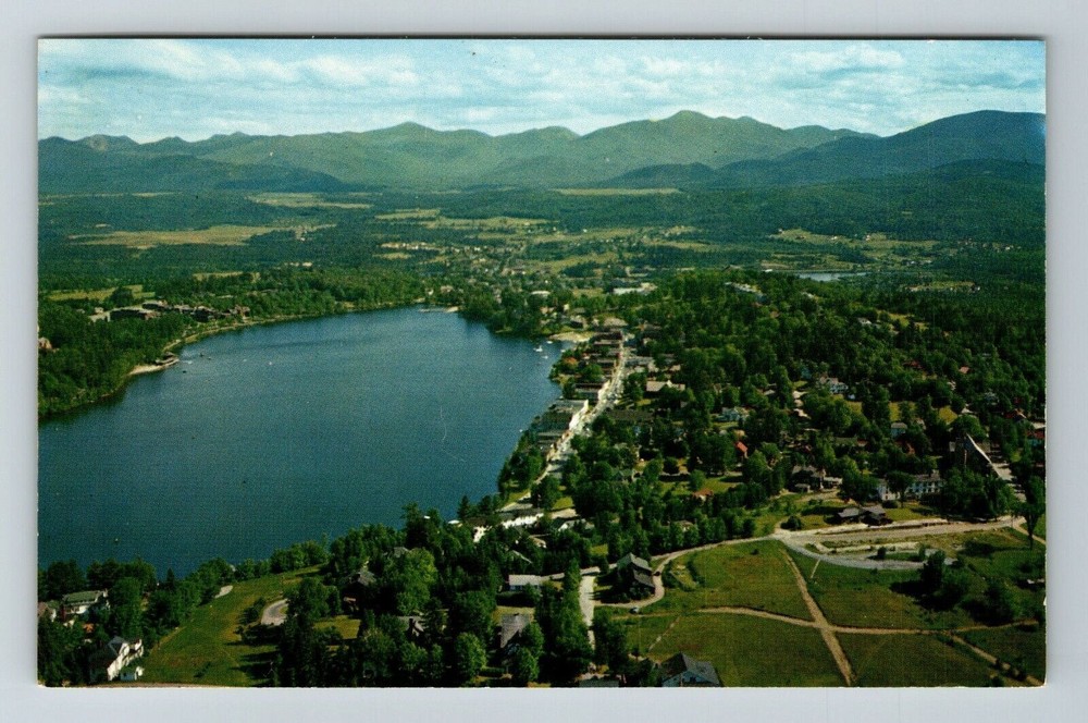 Lake Placid NY-New York, Aerial View, Year Round Vacationland, Vintage Postcard