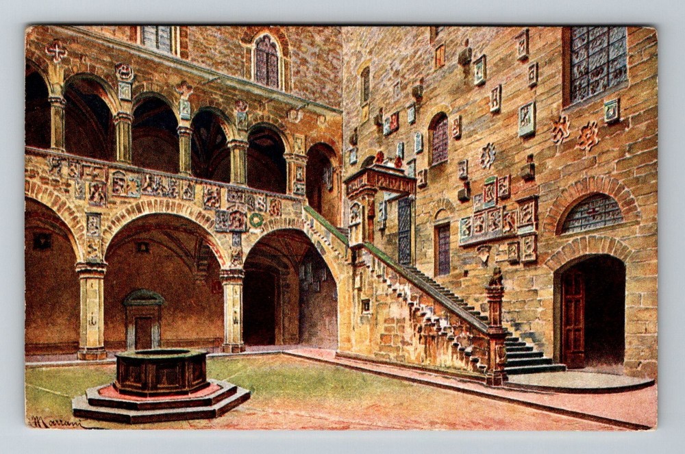 Italy- Florence Bargello Courtyard Souvenir Old Card Post View Vintage Postcard
