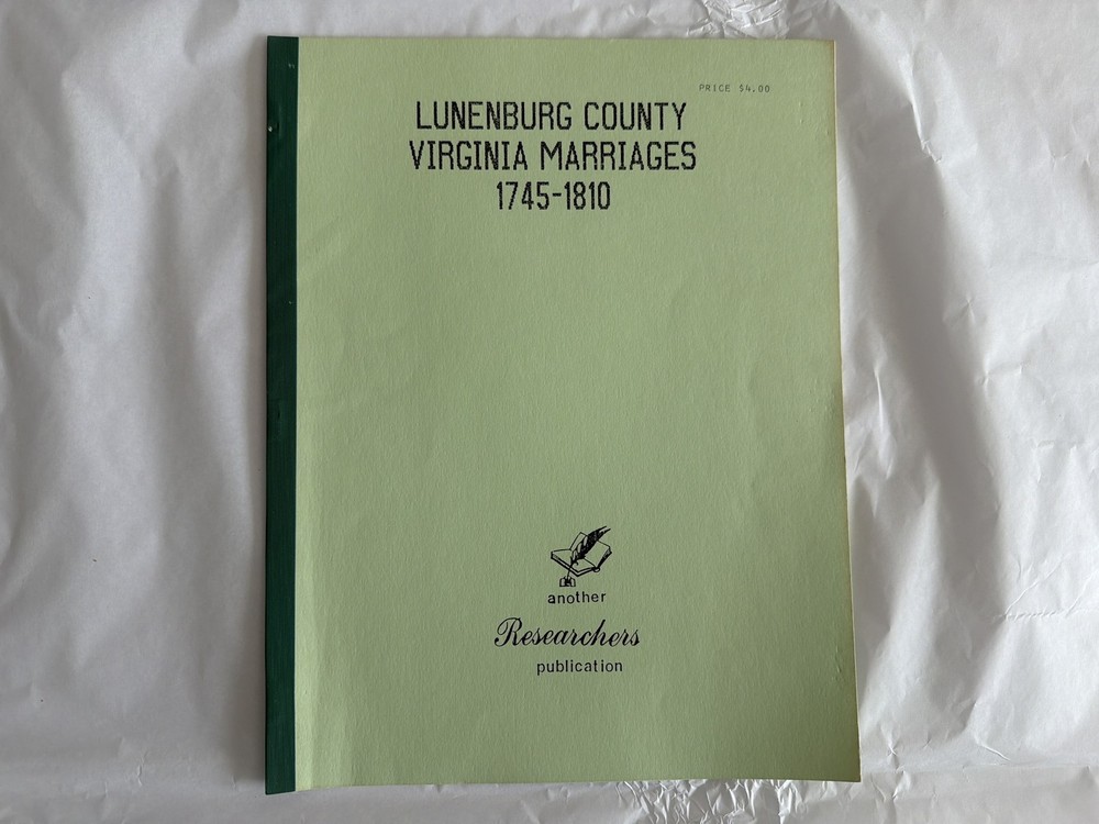 Vintage 90s Genealogy Book, Lunenburg County Virginia Marriages