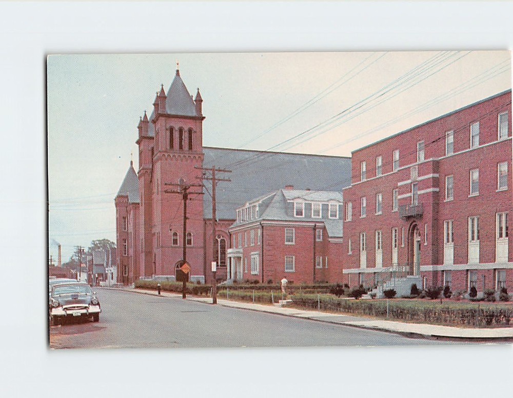 Postcard St. Patricks Rectory Parish School and Church Nashua USA