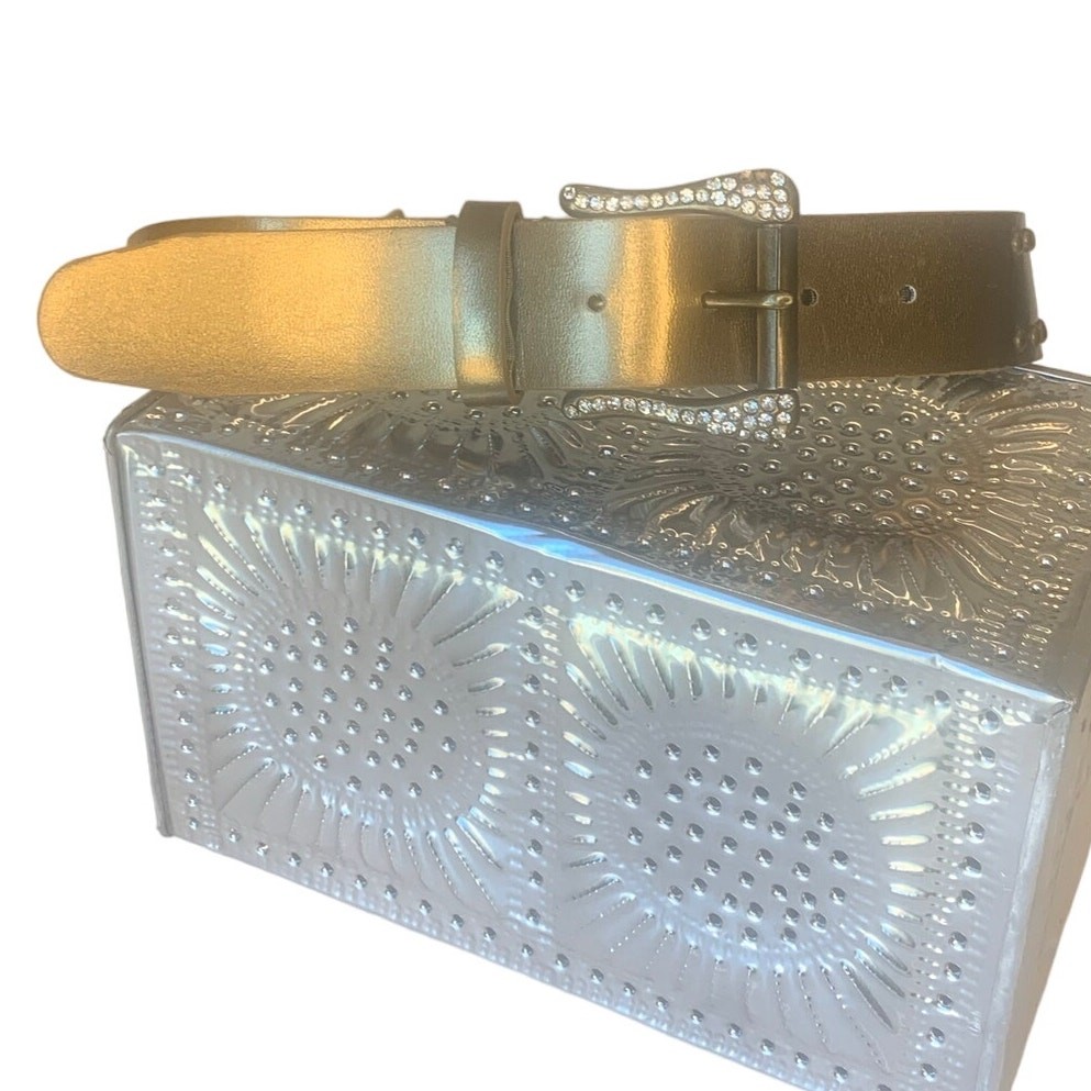 XOXO Medium Dark Gold Rhinestone Buckle Studded Faux Leather Belt