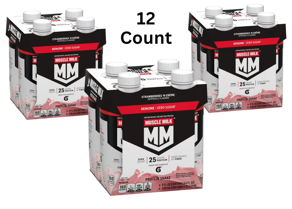 Muscle Milk Genuine Protein Shake Strawberries 'n Crème, 11 fl oz, 12 Count