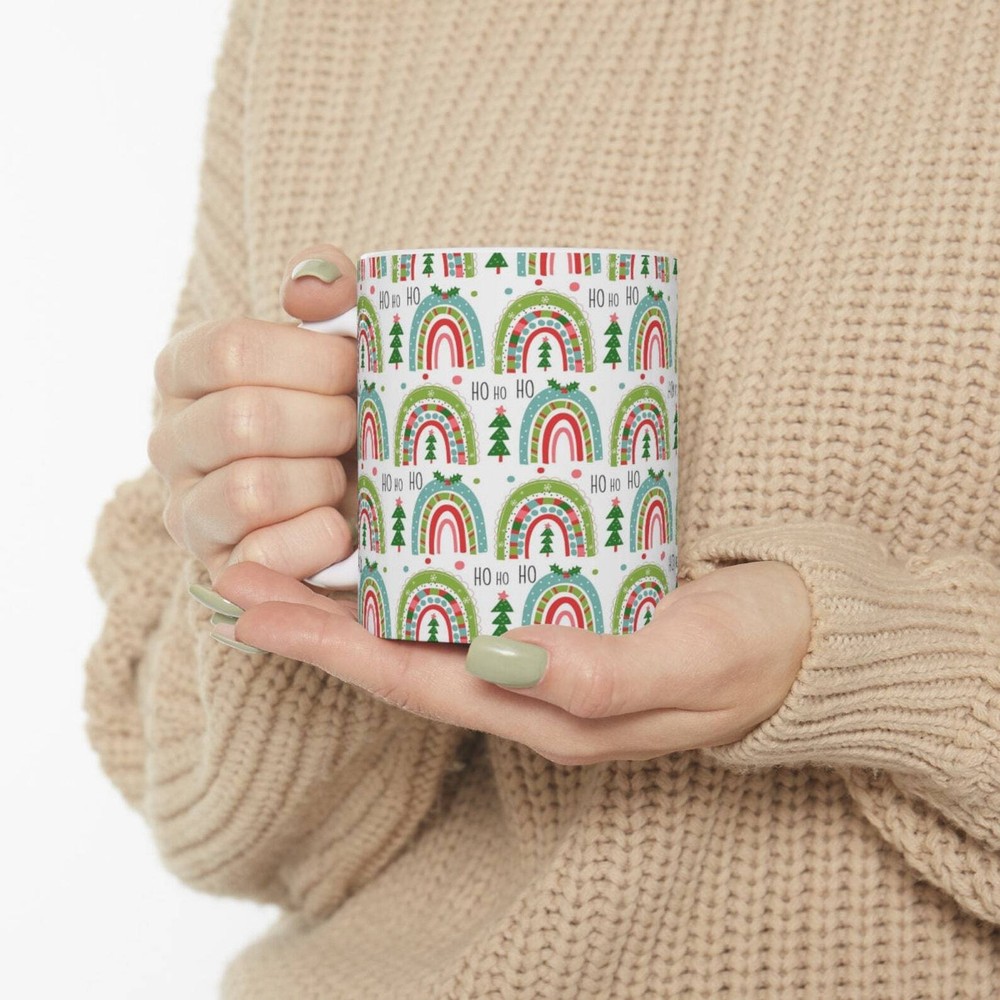 Boho Rainbow Ho Ho Ho Christmas Mug Teachers' Gift Fun And Bright Mug