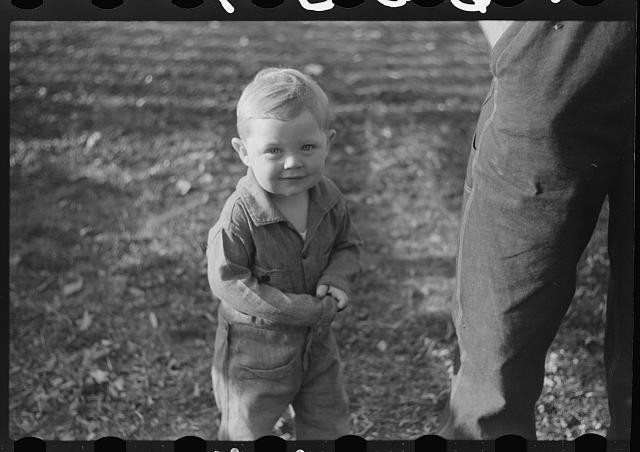 Photo:1930s Toddler Boy Outdoors Black and White Snapshot