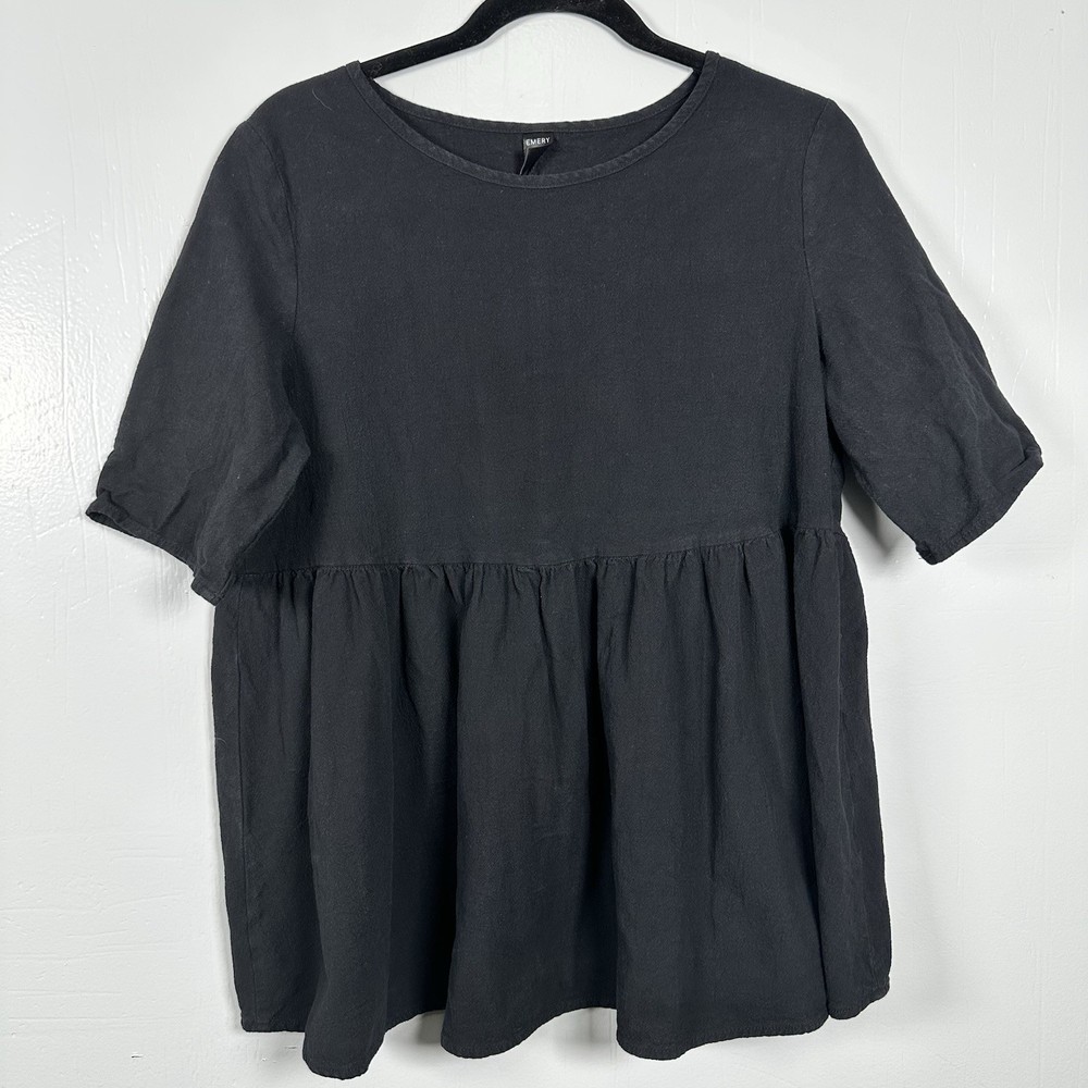 Emery Rose Short Sleeve Pullover Blouse  Size L Black