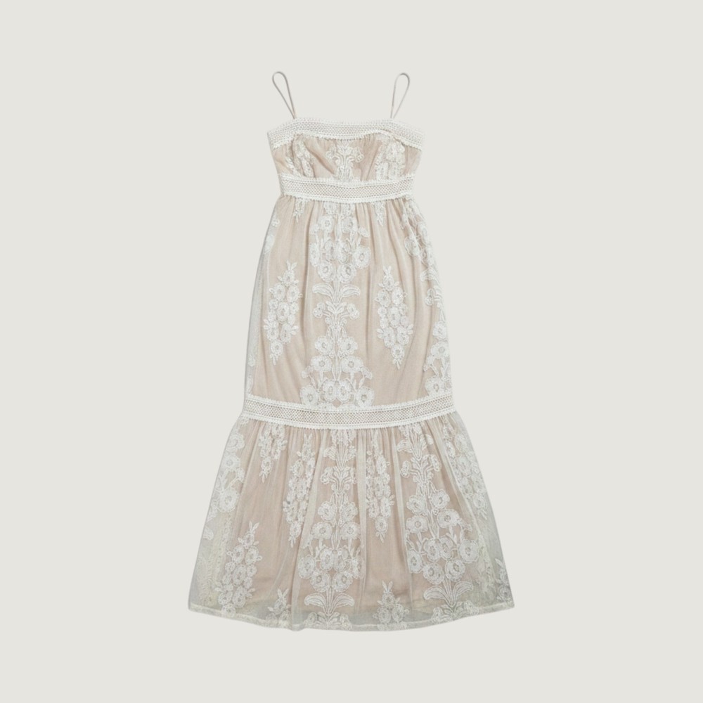 Altar'd State Maxi Dress Womens Small Ivory Boho LACE Embroidered Strapless