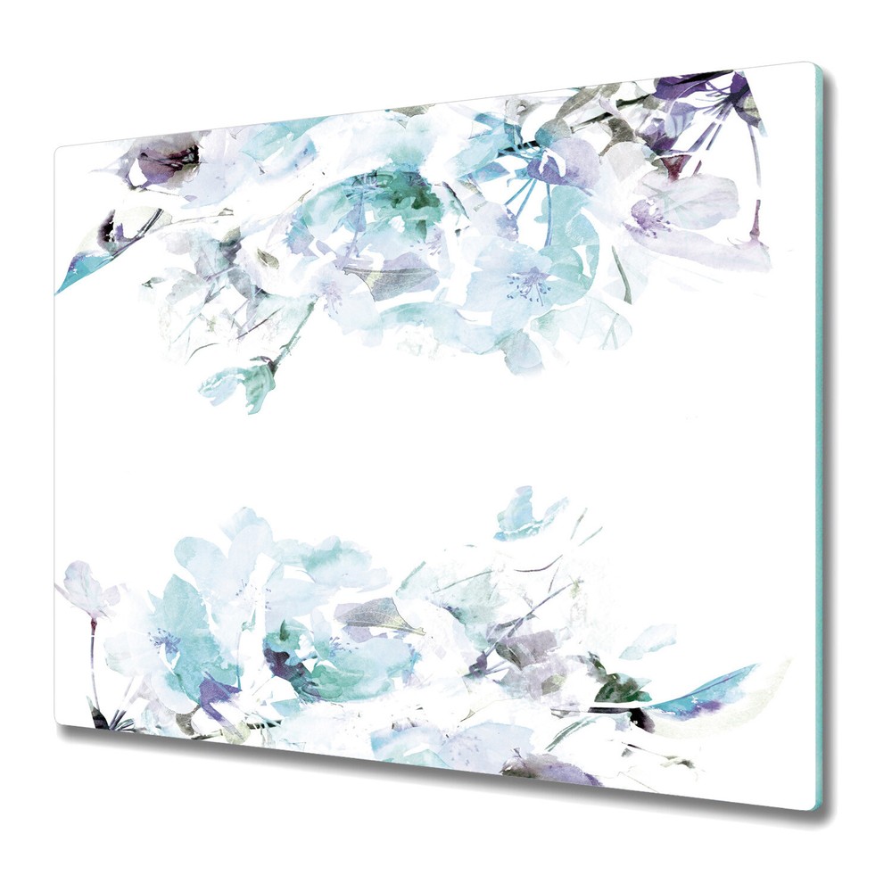 Glass Chopping Cutting Board Blue vintage Spring Floral Watercolour 60x52