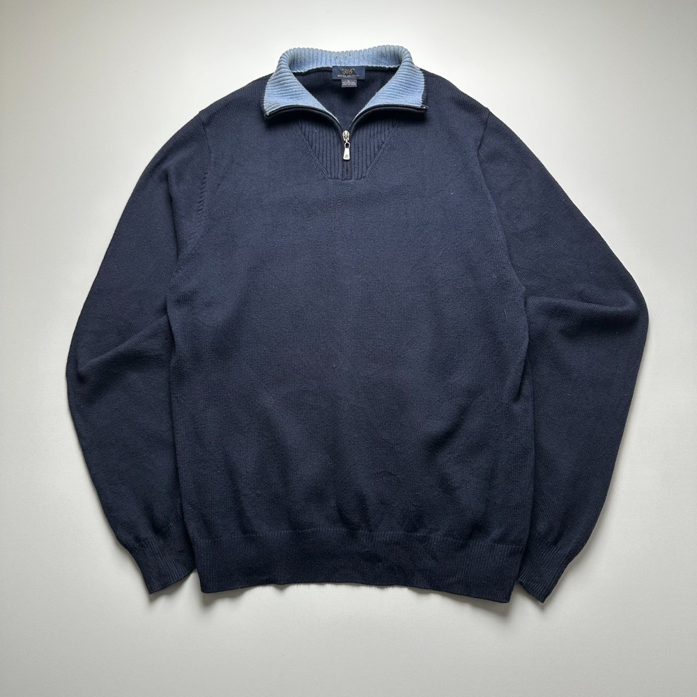 Brooks Brothers 365 Half Zip Jumper Men’s Large Navy Cotton Cashmere Knit