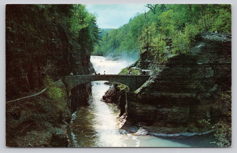 Letchworth State Park NY Lower Falls Genesee River Dexter Chrome Postcard
