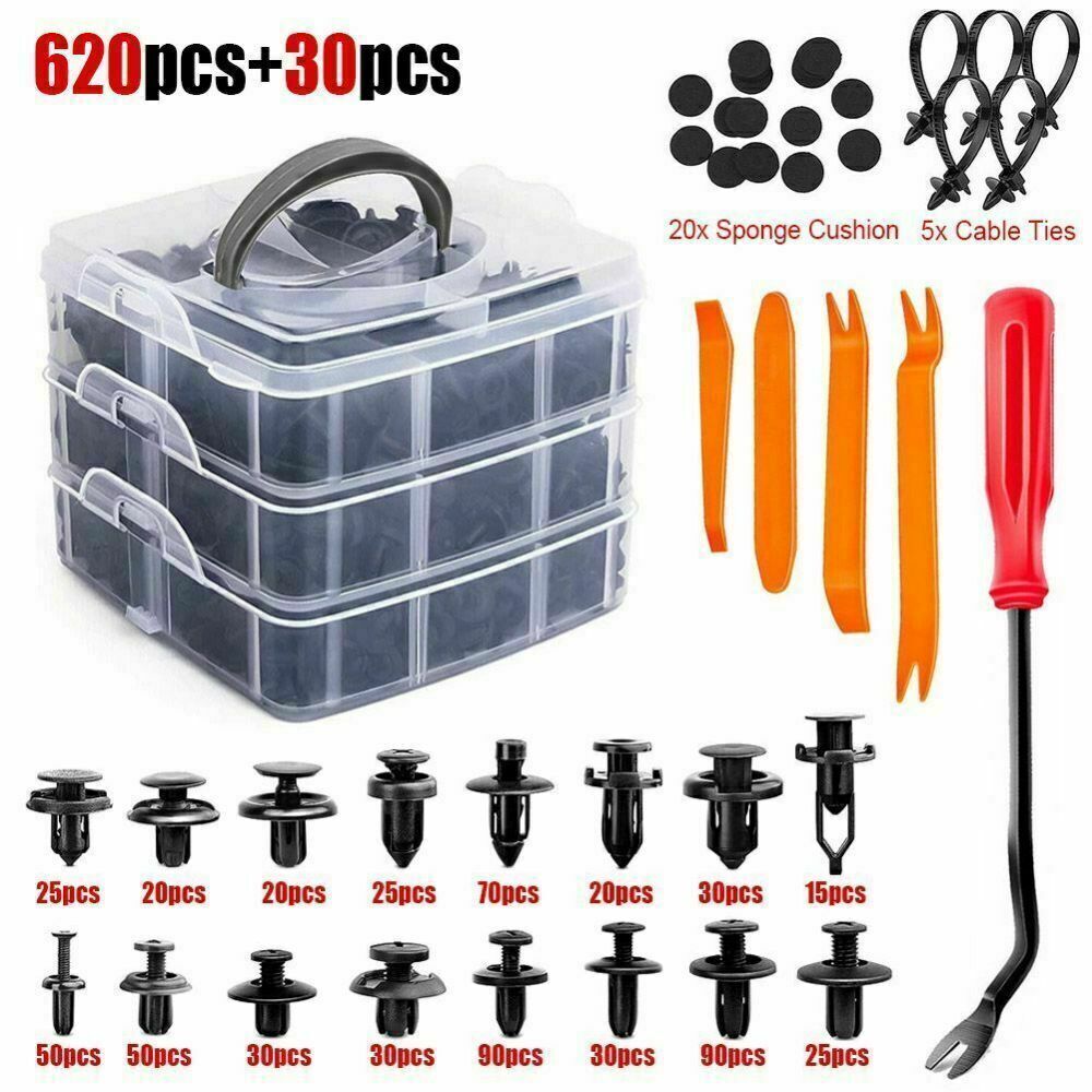 650PCS Car Body Retainer Clips Auto Fasteners Push Trim Pin Rivet Bumper Kit
