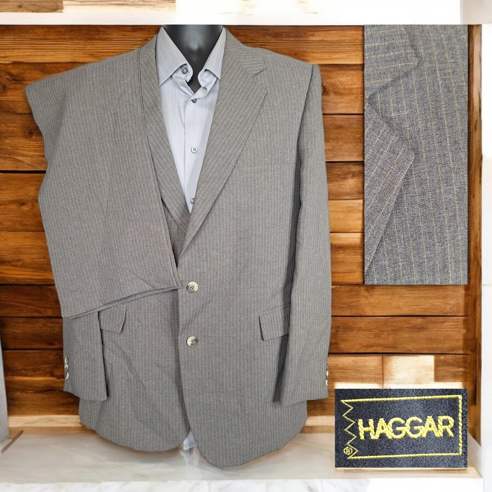 Haggar Mens 2-Piece Vintage Brown Stripe Suit 40L 32X35