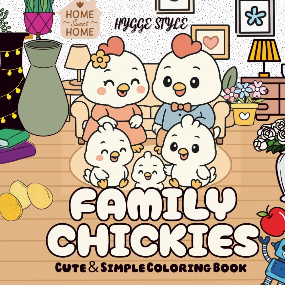 Family Chickies - Hygge Style: Cute and simple coloring book | Stress Relieve &