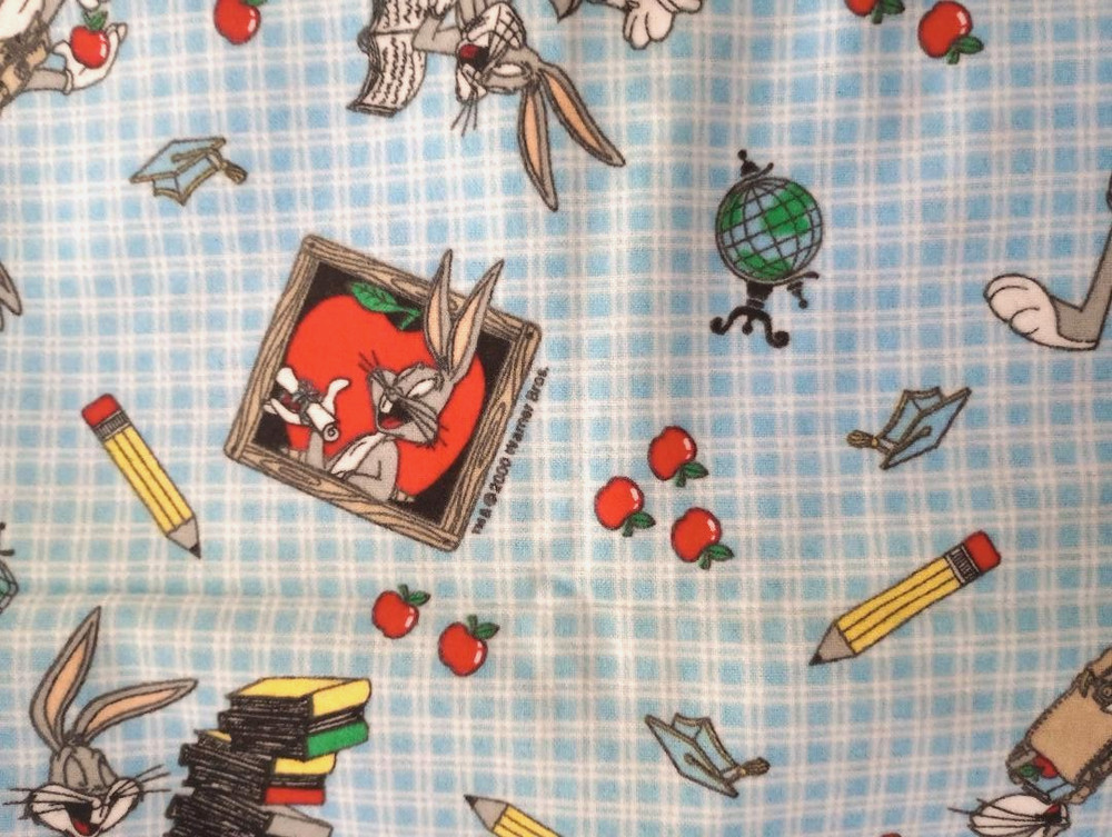 looney tunes bugs school  fun fabric character flannel 13 x 9 inch 1pc new