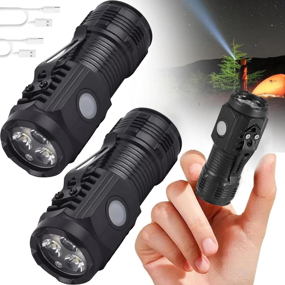 2X Ultra Bright Mini LED Tactical Flashlight USB Rechargeable with 5 Modes  