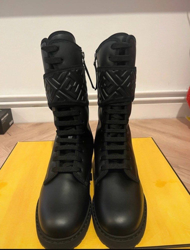 Fendi  ladies Biker style Boot Black Leather  size 4