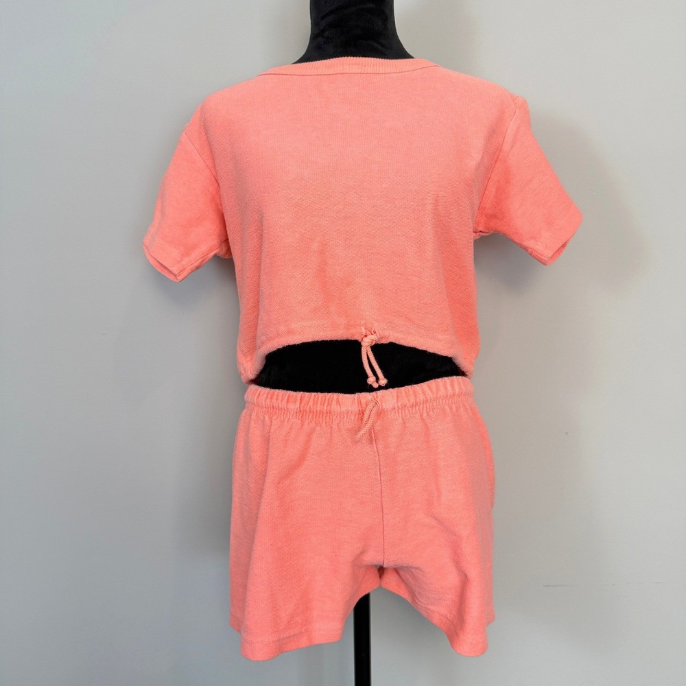 Vintage 90s Exist Terry Knit Lounge Set Crop Top Shorts Womens OSFM Coral Orange