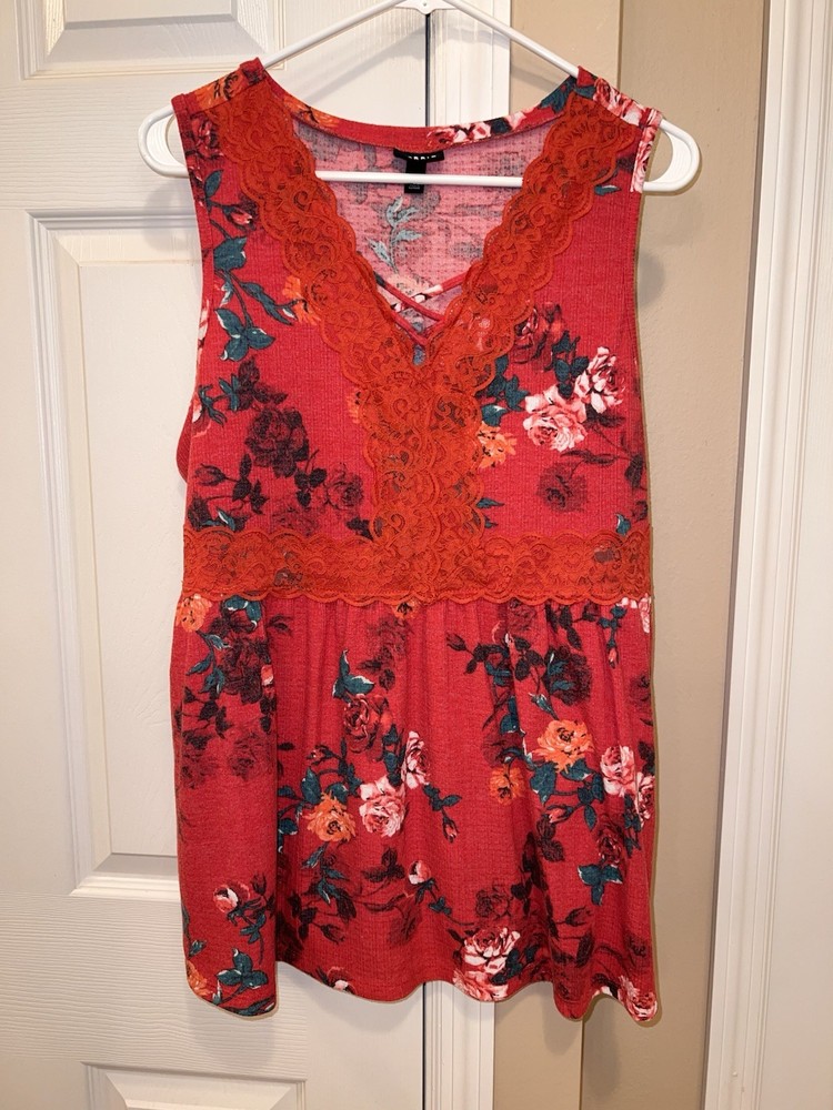 Torrid Top Tank Plus Size 2 (18/20) Red Multi Floral Print Lace