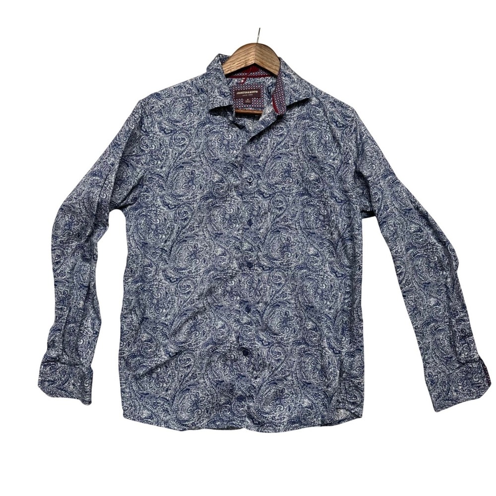 Johnston Murphy Mens Button Down Shirt Size M Paisley Long Sleeve Preppy Casual