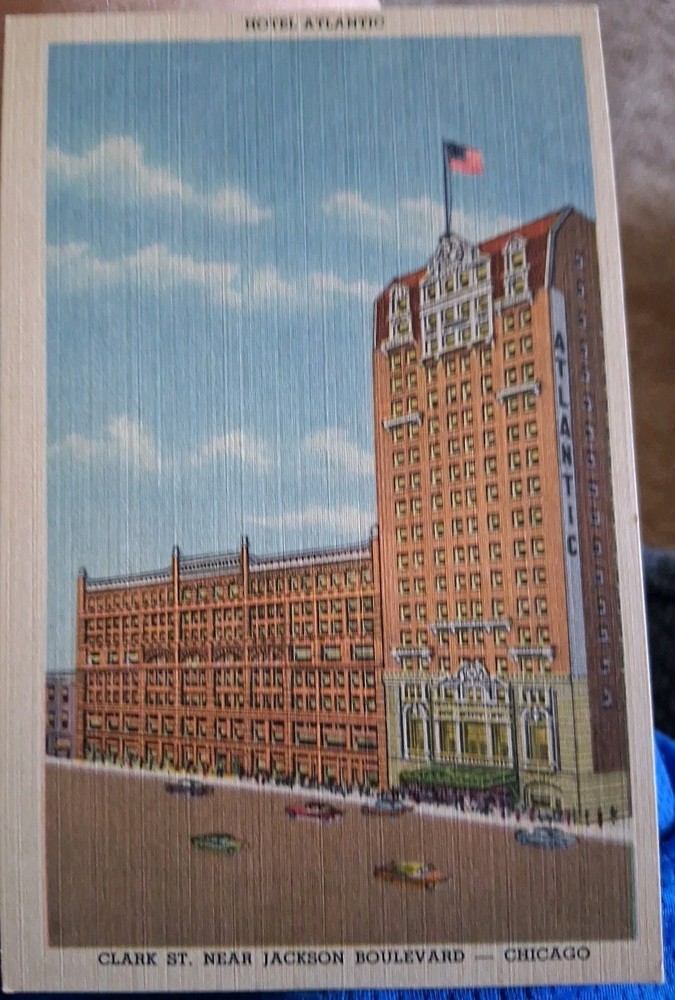 Hotel Atlantic Chicago IL. Street View Linen Postcard
