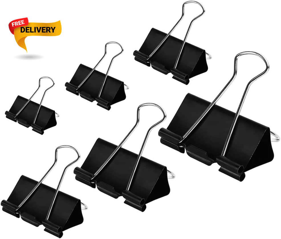 Binder Clips Paper Clamps Assorted Sizes 100 Count (Black)  X Large Large Medium