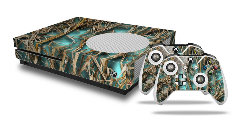 Skin XBOX One S Console Controller WraptorCamo Grassy Marsh Camo Neon Teal