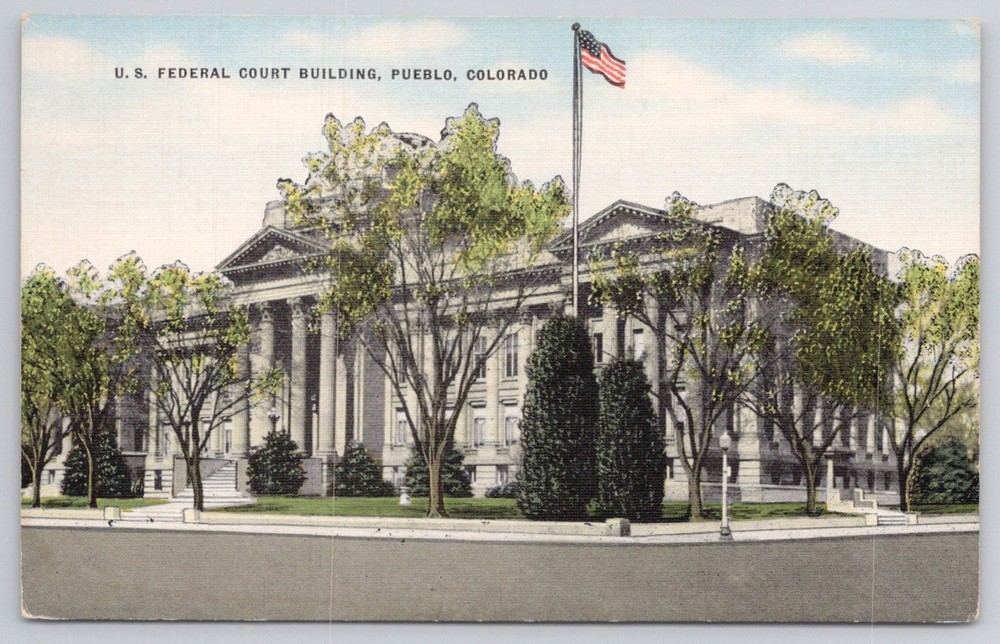 Pueblo Colorado US Federal Court Building Linen Postcard Elmes E. C. Kropp