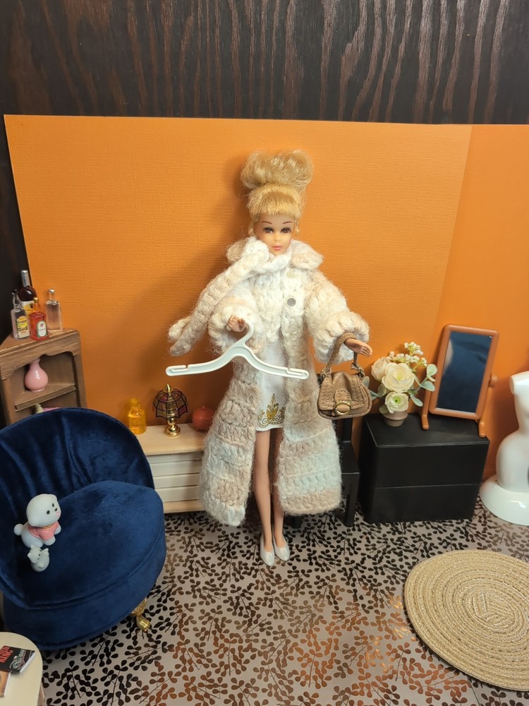Vintage Barbie / Francie Clone Outfit - Coat, Dress, Pearl Pumps, Purse +