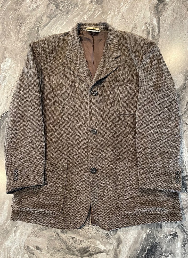 Joseph Abboud Size L Blazer Brown Herringbone Academia Sport Coat Jacket