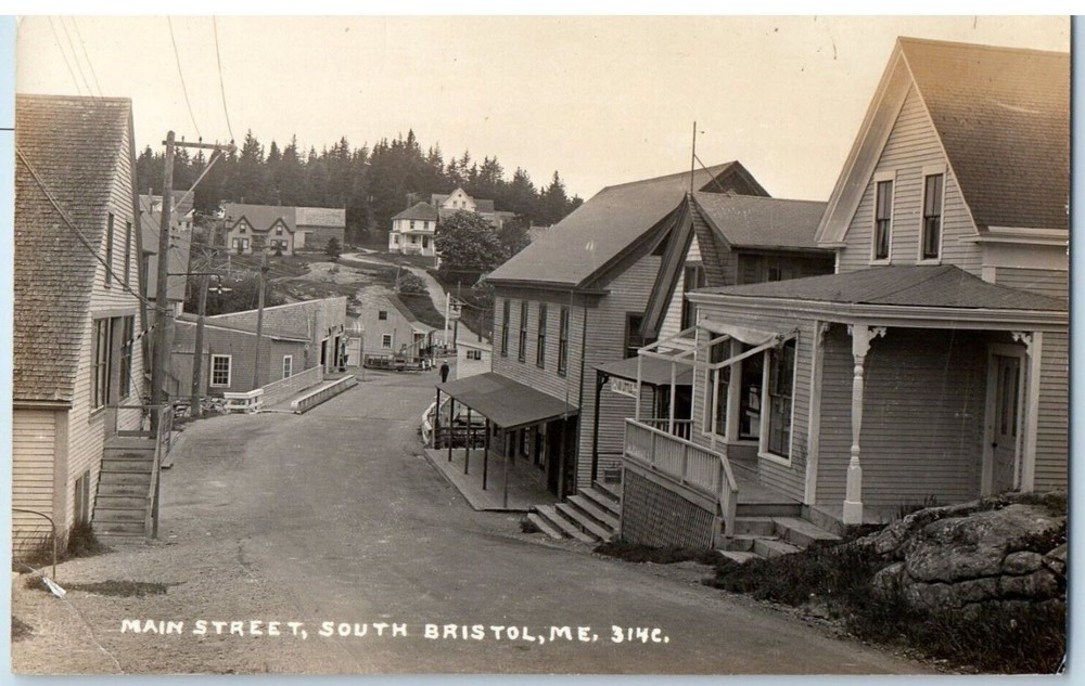 c1940's Main Street View JR Little South Bristol ME RPPC Photo Unposted Postcard