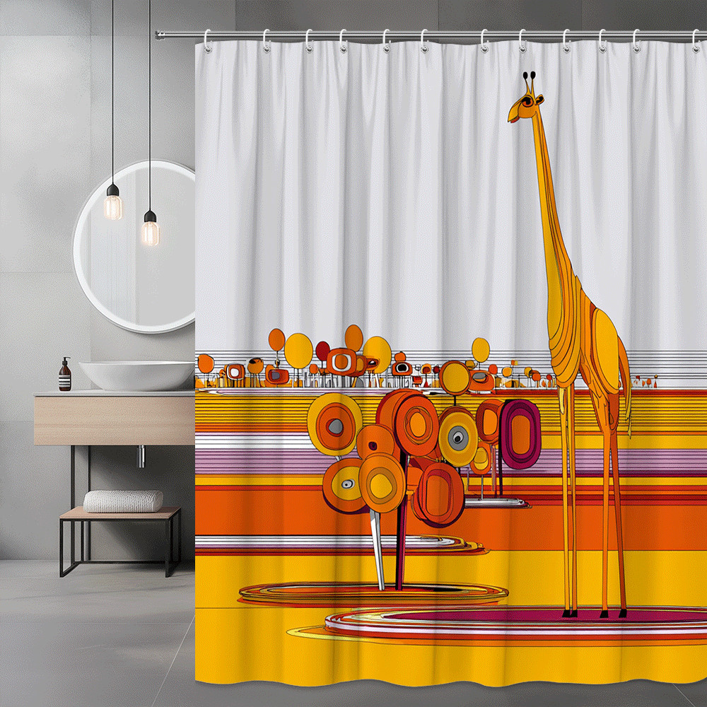 Abstract Giraffe Shower Curtain Orange Yellow Graphic Art