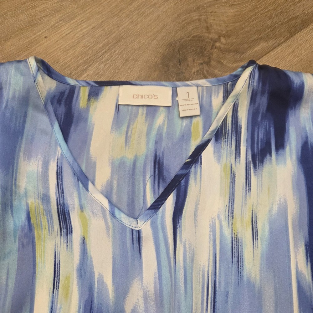 Chico's Women's Blouse Top Batwing V-Neck Butterfly 3/4 Sleeve Size 1