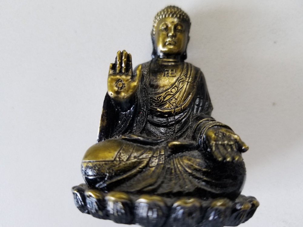 Miniature Buddha Detailed Figurine Gold Tone Resin 2.5