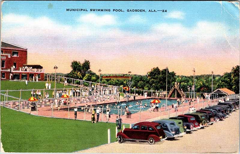 Postcard SWIMMING POOL SCENE Gadsden Alabama AL m/09 AO2312