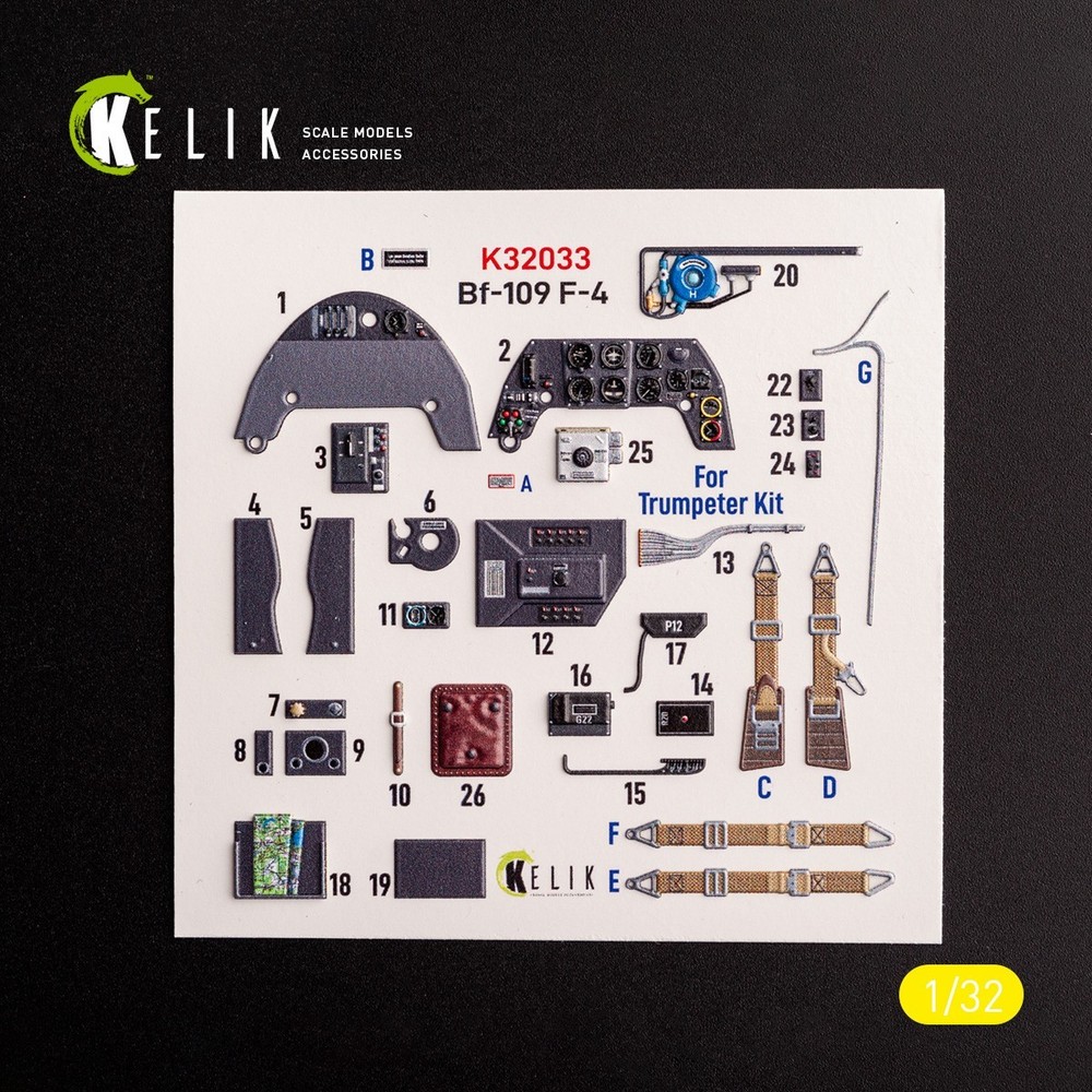 1:32 Messerschmitt BF-109 F-4 Interior 3D Decals for Trumpeter kit KeliK K32033